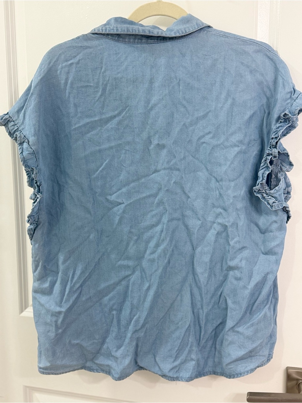 Relaxed Light Blue Button-Down Ruffle Sleeve Shirt - Picture 4 of 6